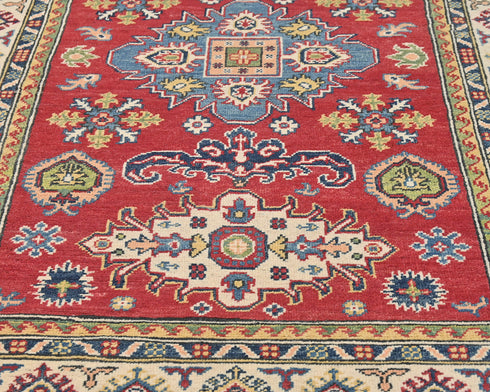 4x6 Red Kuba Afghan Hand Knotted Wool Area Rug